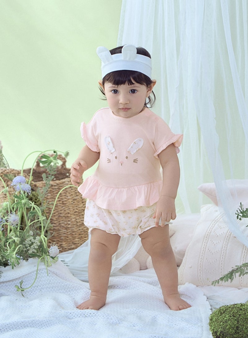 Dave & Bella Girls Cotton Bunny Romper with Frill Sleeves - Image 5