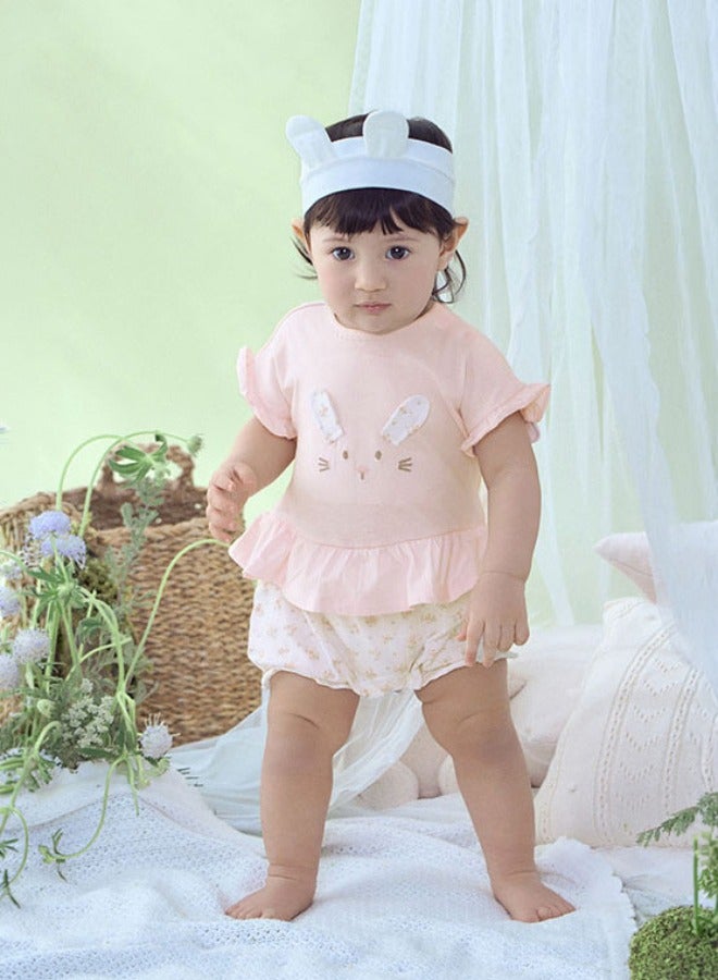 Dave & Bella Girls Cotton Bunny Romper with Frill Sleeves - Image 1