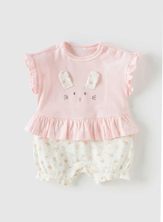 Dave & Bella Girls Cotton Bunny Romper with Frill Sleeves