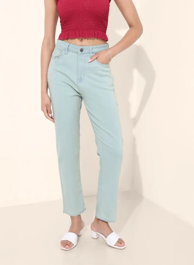 Women Straight Fit Solid Mid Rise Jeans