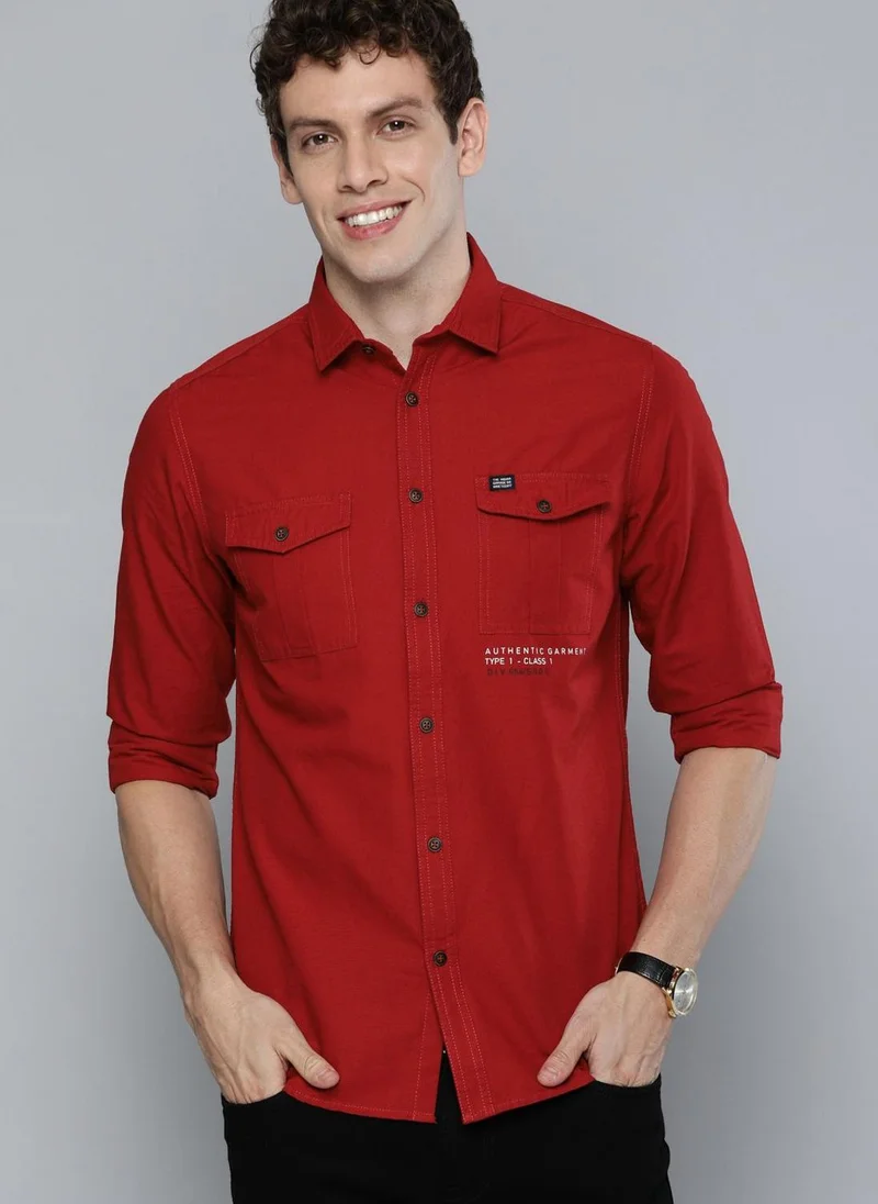 The Indian Garage Co Men Slim Fit Placement Print Full Sleeves Cutaway Collar Street Wear Shirt