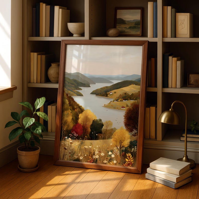TNESSENTIAL Autumn Countryside Landscape Wall Art Print, Autumn/Fall Nature Poster with Lake & Hills, Tranquil Living Room Wall Decor – Golden Valley - Image 4