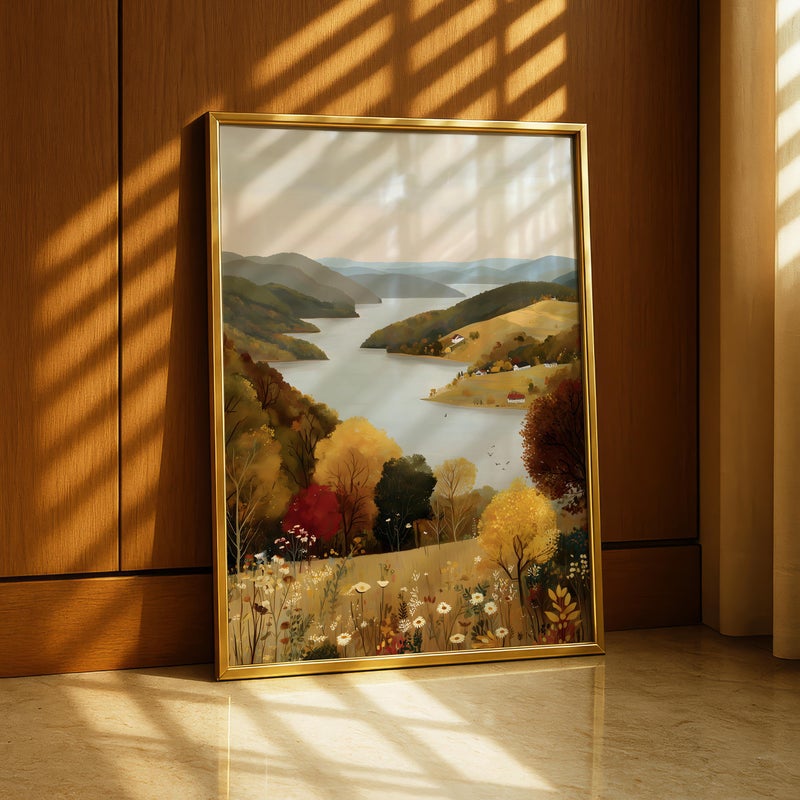 TNESSENTIAL Autumn Countryside Landscape Wall Art Print, Autumn/Fall Nature Poster with Lake & Hills, Tranquil Living Room Wall Decor – Golden Valley - Image 5