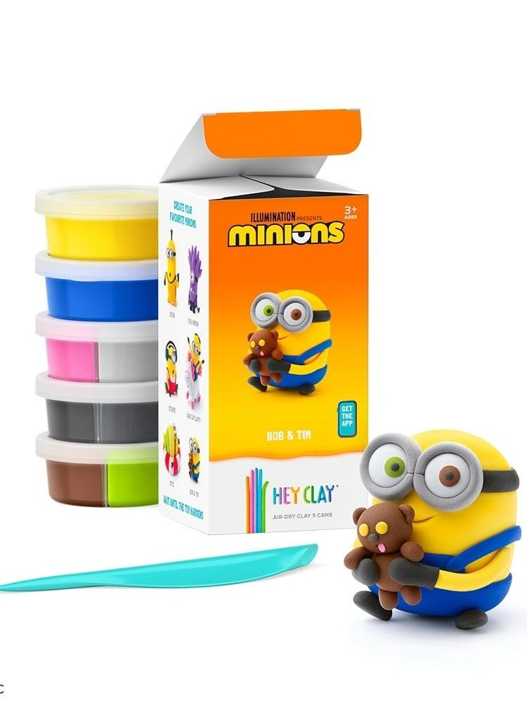 HEY CLAY - Minions Bob & Tim Colourful modelling air-dry clay, 5 cans with fun interactive app for kids 3 years + - Image 1