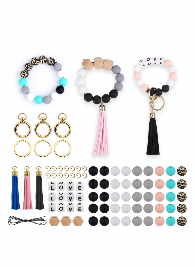 Excefore Silicone Beads for Keychain Making, Key Ring Bracelet Womens Wristlet Car Keys - Beaded Bangle Chains with Leather Tassel Gifts - Image 1