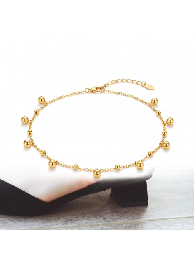 XIXI 18K Gold Plated Beaded Ankle Bracelet for Women, Adjustable Dangle Round Ball Charm Anklet - Image 1