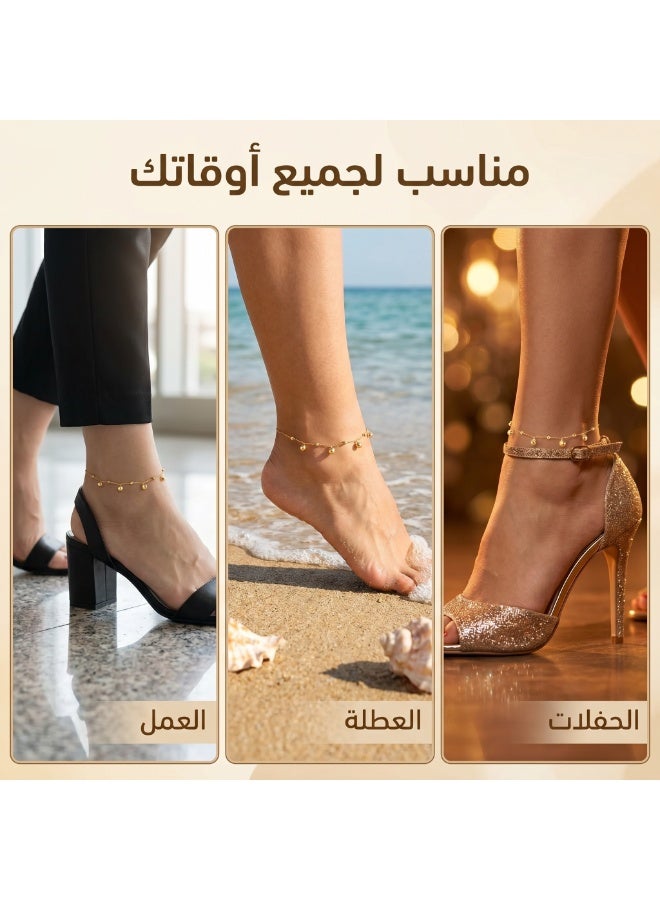 XIXI 18K Gold Plated Beaded Ankle Bracelet for Women, Adjustable Dangle Round Ball Charm Anklet - Image 4