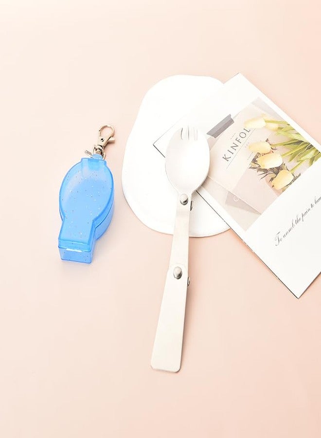 YangQian Folding Camping Spork with Case Portable Spork Keychain Foldable Travel Backpacking Spoon Long Handle Camp Sporks with Storage Box Reusable Pocket Sporks Stainless Steel Collapsible Spoon Utensil - Image 4