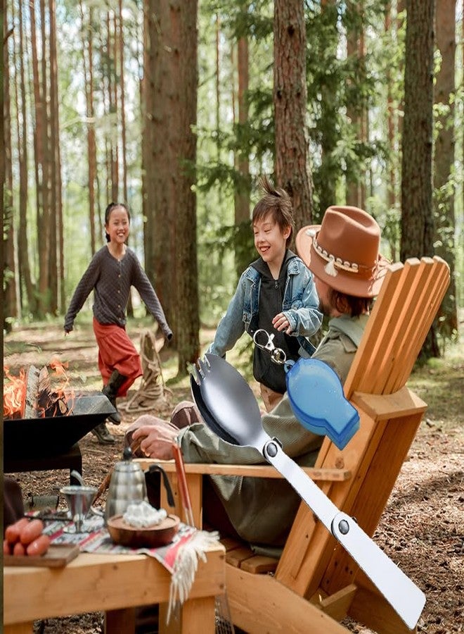 YangQian Folding Camping Spork with Case Portable Spork Keychain Foldable Travel Backpacking Spoon Long Handle Camp Sporks with Storage Box Reusable Pocket Sporks Stainless Steel Collapsible Spoon Utensil - Image 2