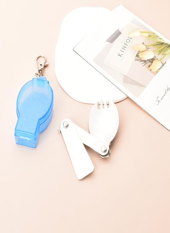 YangQian Folding Camping Spork with Case Portable Spork Keychain Foldable Travel Backpacking Spoon Long Handle Camp Sporks with Storage Box Reusable Pocket Sporks Stainless Steel Collapsible Spoon Utensil - Image 5