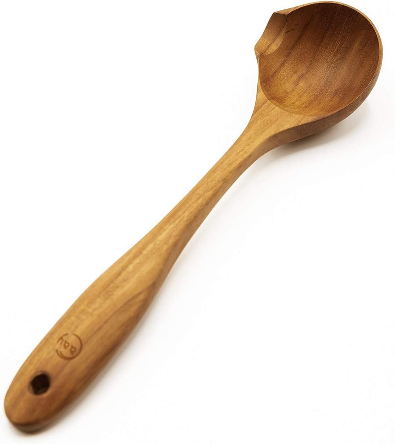 FAAY Duck's Tail Ladle - Eco Friendly Teak Wood Kitchen Tool, Hand Carved Unique Grain Server Gravy Ladle - Image 1