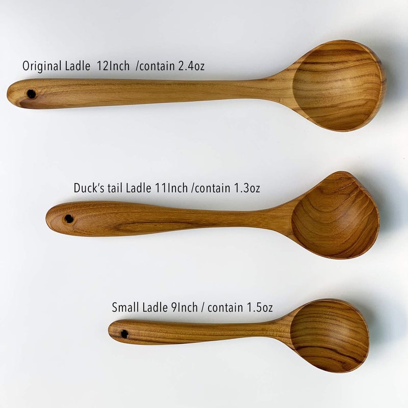 FAAY Duck's Tail Ladle - Eco Friendly Teak Wood Kitchen Tool, Hand Carved Unique Grain Server Gravy Ladle - Image 4