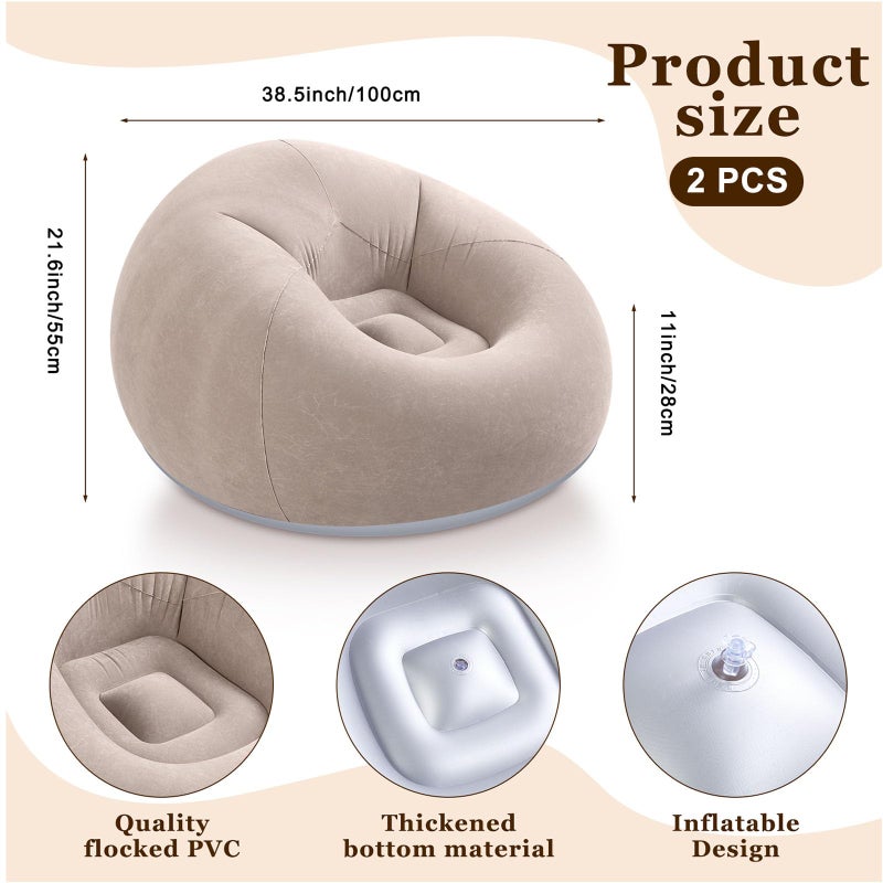 Realspring Inflatable Bean Bag Chairs Outdoor Blow up Camping Chairs Inflatable Lazy Sofa Folding Portable Bean Bag Loungers Couch for Movie Night(Coffee,2 Pcs) - Image 2