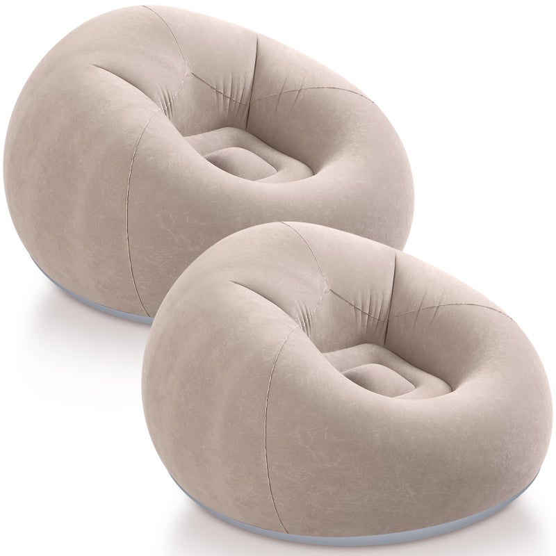 Realspring Inflatable Bean Bag Chairs Outdoor Blow up Camping Chairs Inflatable Lazy Sofa Folding Portable Bean Bag Loungers Couch for Movie Night(Coffee,2 Pcs) - Image 1