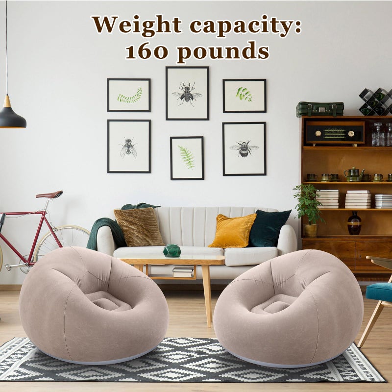 Realspring Inflatable Bean Bag Chairs Outdoor Blow up Camping Chairs Inflatable Lazy Sofa Folding Portable Bean Bag Loungers Couch for Movie Night(Coffee,2 Pcs) - Image 3