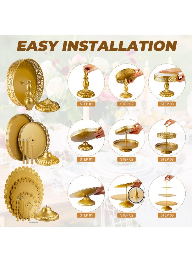 سولاكان حامل كيك معدني ذهبي متعدد الطبقات – منصة عرض حلويات وكب كيك وفواكه وحلوى ودونات للتقديم - Image 4