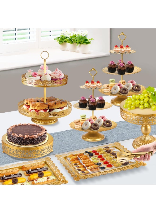 سولاكان حامل كيك معدني ذهبي متعدد الطبقات – منصة عرض حلويات وكب كيك وفواكه وحلوى ودونات للتقديم - Image 3