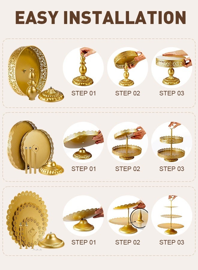 Solerconm Gold Metal Cake Stand Tiered Dessert Display Set – Cupcake, Fruit, Candy & Donut Serving Tower Tray Platter - Image 2