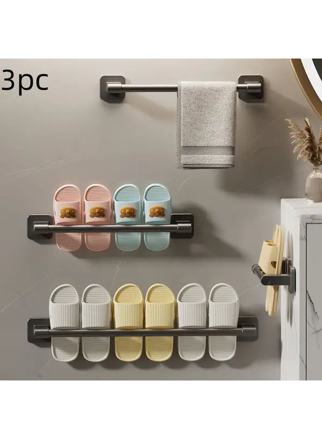 3pc Grey Wall Mounted Towel Rack No Drill Strong Load Capacity Space Saving Bathroom Organizer Modern Design 15.75 Inch - Image 3