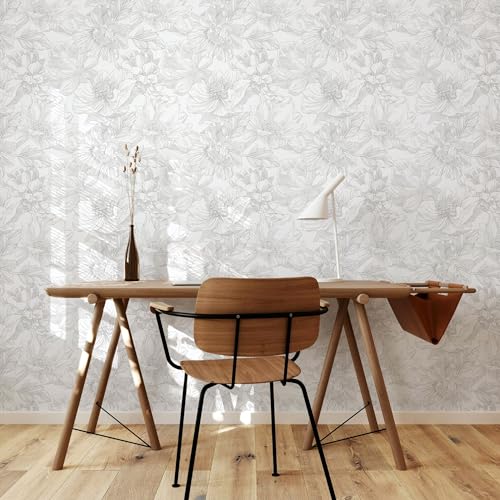 Ismoon Large Floral Peel and Stick Wallpaper Boho White/Grey Contact Paper 17.3inx6.5ft Removable Self Adhesive Bedroom Cabinet Mural Wall Decor Vinyl Roll - Image 2