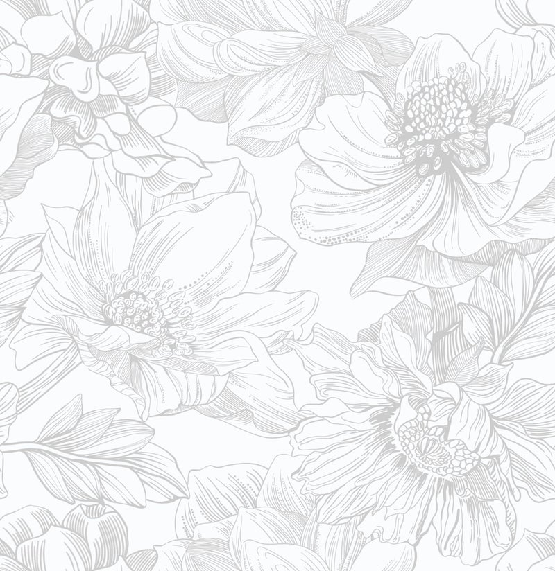 Ismoon Large Floral Peel and Stick Wallpaper Boho White/Grey Contact Paper 17.3inx6.5ft Removable Self Adhesive Bedroom Cabinet Mural Wall Decor Vinyl Roll - Image 1