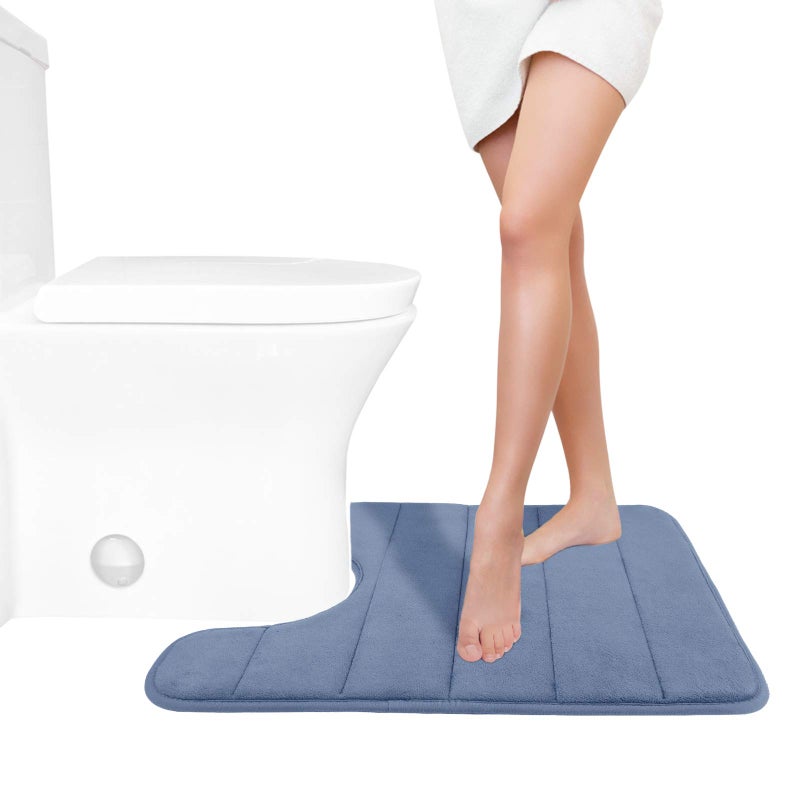 Yimobra Memory Foam Toilet Bath Mat U-Shaped  24 X 20 Inches Soft and Comfortable  Super Water Absorption  Non-Slip  Machine Wash and Easier to Dry for Bathroom Commode Contour Rug  Denim Blue - Image 1