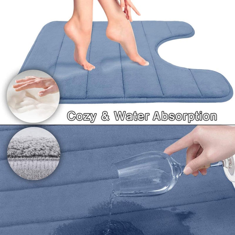 Yimobra Memory Foam Toilet Bath Mat U-Shaped  24 X 20 Inches Soft and Comfortable  Super Water Absorption  Non-Slip  Machine Wash and Easier to Dry for Bathroom Commode Contour Rug  Denim Blue - Image 2