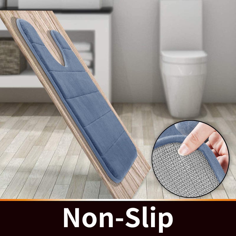 Yimobra Memory Foam Toilet Bath Mat U-Shaped  24 X 20 Inches Soft and Comfortable  Super Water Absorption  Non-Slip  Machine Wash and Easier to Dry for Bathroom Commode Contour Rug  Denim Blue - Image 3