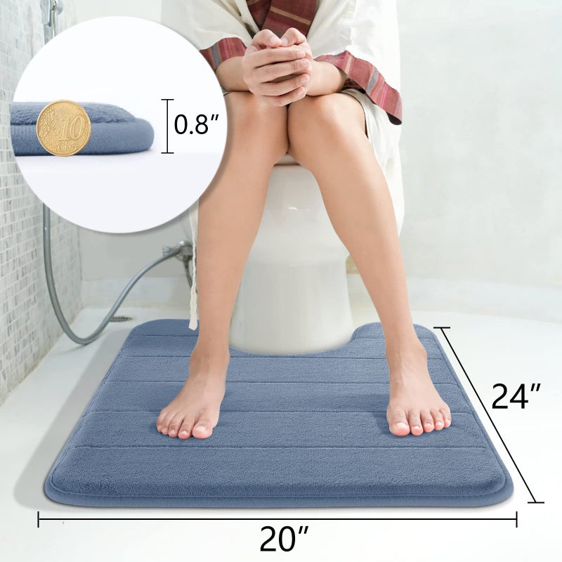 Yimobra Memory Foam Toilet Bath Mat U-Shaped  24 X 20 Inches Soft and Comfortable  Super Water Absorption  Non-Slip  Machine Wash and Easier to Dry for Bathroom Commode Contour Rug  Denim Blue - Image 4