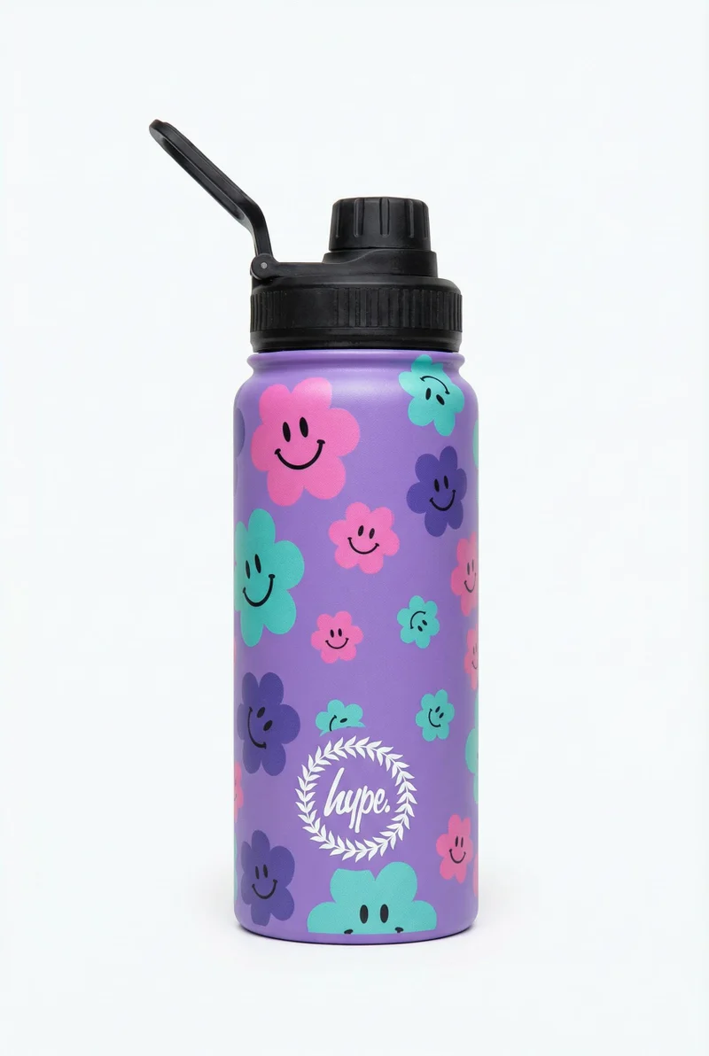 Just Hype HYPE Water Bottle Purple Happy Flowers
