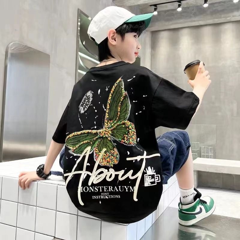 Boys' Summer Pure Cotton T-Shirt 2026 New Short-Sleeve Fashionable Children'S Popular Style For Older Boys Trendy Internet Celebrity Style - Image 2