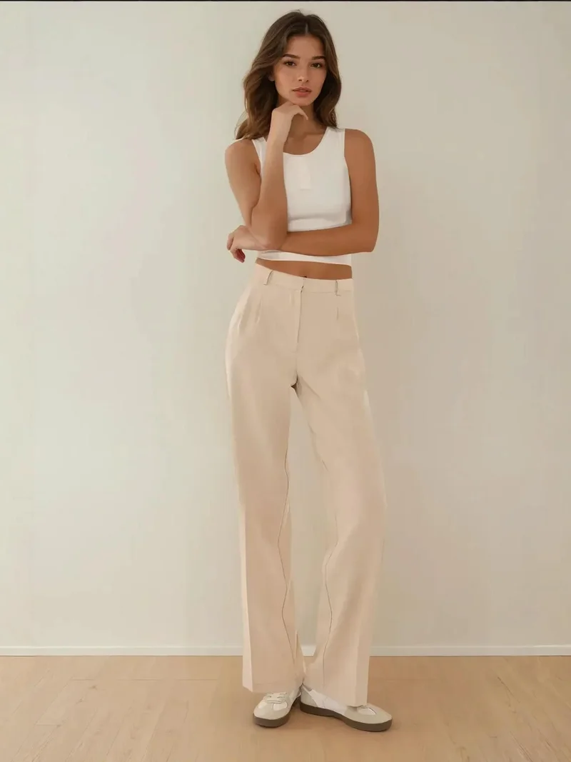 هيكاب بنطلون مستقيم بخصر متوسط وطيات