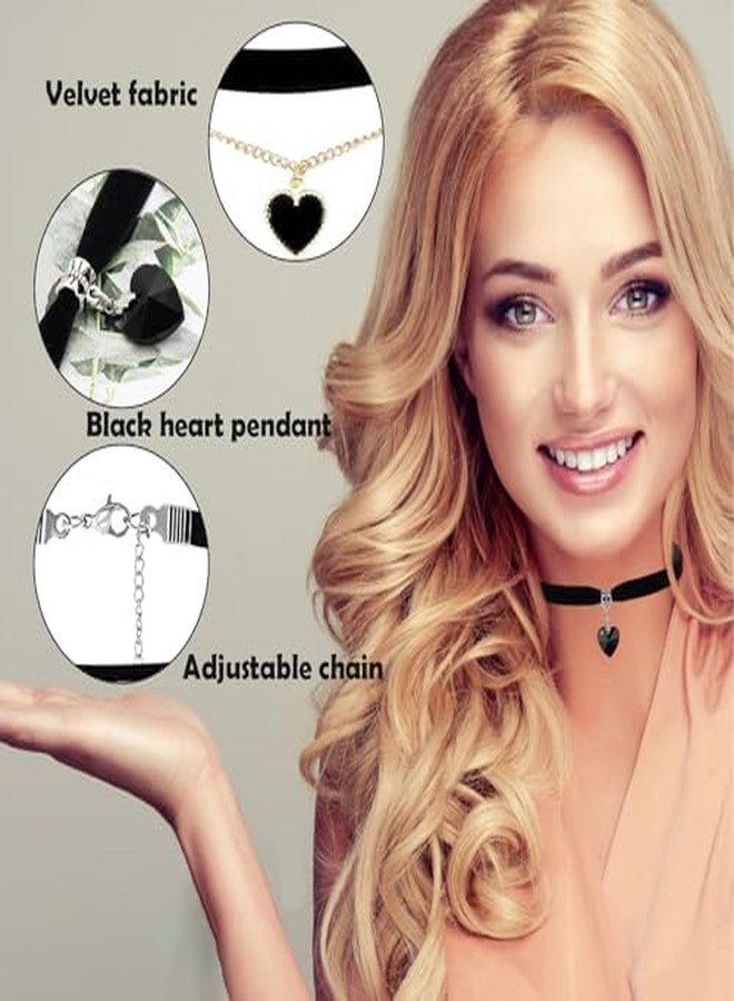 xinxingin 2 Pcs Gothic Jewellery Heart Choker Necklace, Gothic Choker, Vintage Black Velvet Choker for Halloween Parties, Valentine's Day and Cosplay Events, Adjustable Gothic Necklace with Black Heart Pendant - Image 3