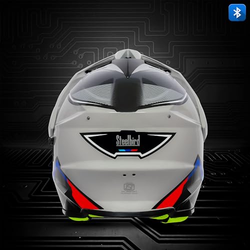 Steelbird SBH-13 Racer Bluetooth Off Road ISI Certified Motocross Double Visor Full Face Helmet Outer Clear Visor and Inner Smoke Sun Shield (Large 600 MM, Glossy Titanium Grey Red) - Image 5
