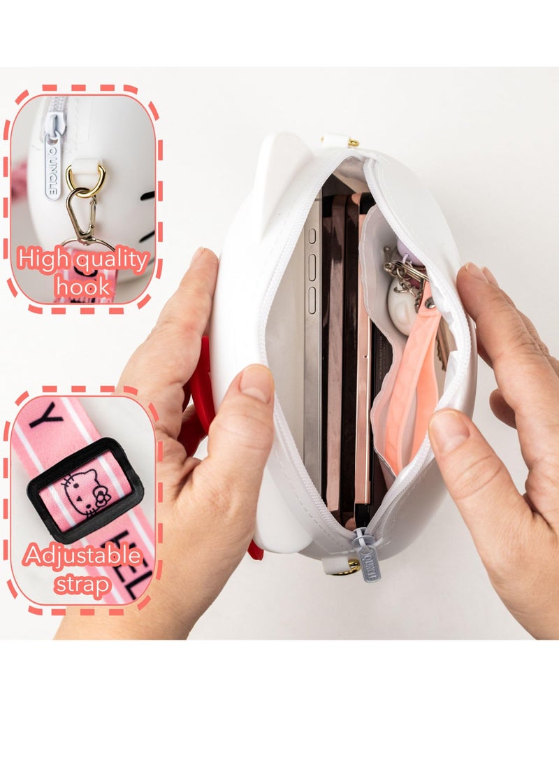 SYOSI Kawaii Purse & Accessories Set 2024 New Cartoon Silicone Coin Purse with Keychain Children's Small Shoulder Bag Kindergarten Girl Baby Outing Mini Storage Bag Compact and Convenient White - Image 4