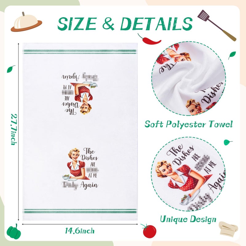 R HORSE 5Pcs Kitchen Dish Towel Funny Joked Themed Kitchen Dishcloth Absorbent Retro Sassy Lady Cleaning Dishcloth Bar Hilarious Hand Towel Gift for Hostess Mom Women Housewarming - Image 2