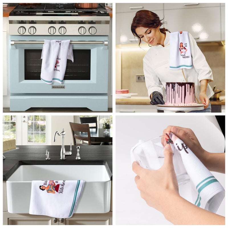 R HORSE 5Pcs Kitchen Dish Towel Funny Joked Themed Kitchen Dishcloth Absorbent Retro Sassy Lady Cleaning Dishcloth Bar Hilarious Hand Towel Gift for Hostess Mom Women Housewarming - Image 5