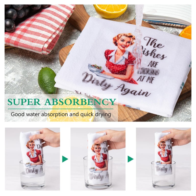 R HORSE 5Pcs Kitchen Dish Towel Funny Joked Themed Kitchen Dishcloth Absorbent Retro Sassy Lady Cleaning Dishcloth Bar Hilarious Hand Towel Gift for Hostess Mom Women Housewarming - Image 4