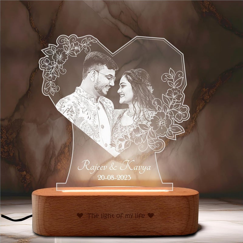 BnC Gifts BnC Gifts Heart Shape Love Anniversary Wedding Gift for Couple Special Personalized Heart Shaped Photo Engraved LED Picture Frame Customized Birthday Gift for Wife Husband Photo Lamps - Image 4