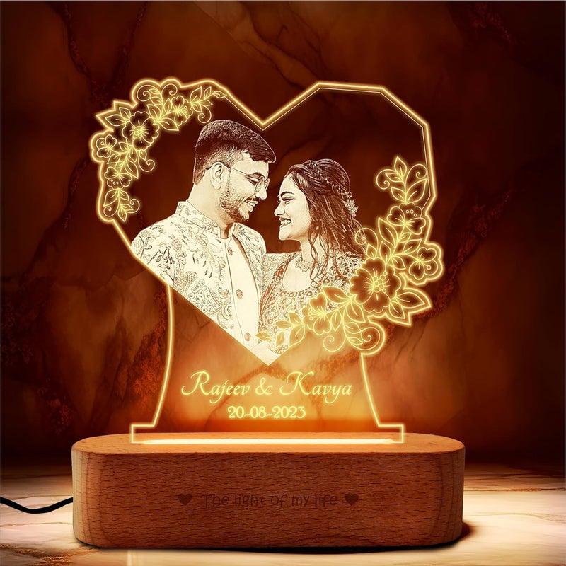 BnC Gifts BnC Gifts Heart Shape Love Anniversary Wedding Gift for Couple Special Personalized Heart Shaped Photo Engraved LED Picture Frame Customized Birthday Gift for Wife Husband Photo Lamps - Image 2