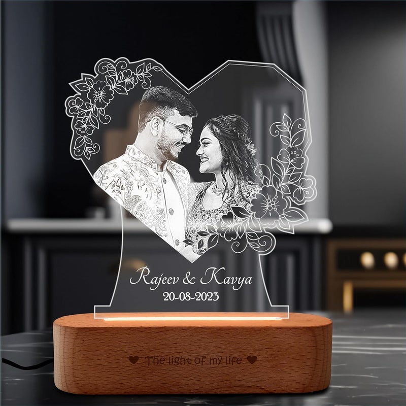 BnC Gifts BnC Gifts Heart Shape Love Anniversary Wedding Gift for Couple Special Personalized Heart Shaped Photo Engraved LED Picture Frame Customized Birthday Gift for Wife Husband Photo Lamps - Image 3