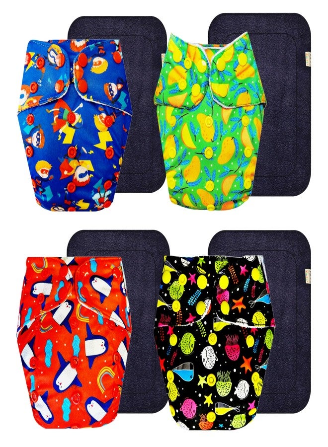 حفاضات قماشية فاخرة من دمبلدو مع حشوة سوداء (عبوة من 4) | مضادة للحساسية | مانعة للتسرب | مناسبة للسفر | ضرورية للاستخدام اليومي | من 3 أشهر إلى 3 سنوات | للجنسين - Image 1