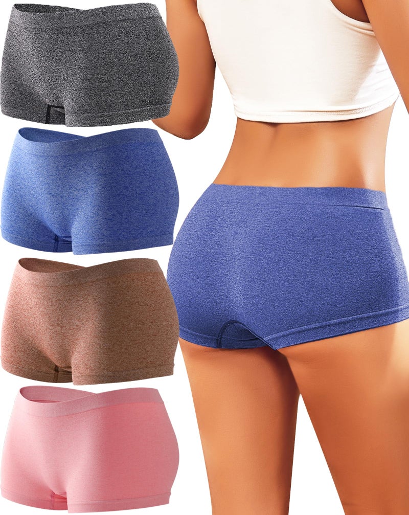 Sth Big Womens Boyshorts Underwear Seamless Boxer Briefs Full Coverage Soft Stretch Panties for Women Shorts Lingerie 4 Pack - Image 1