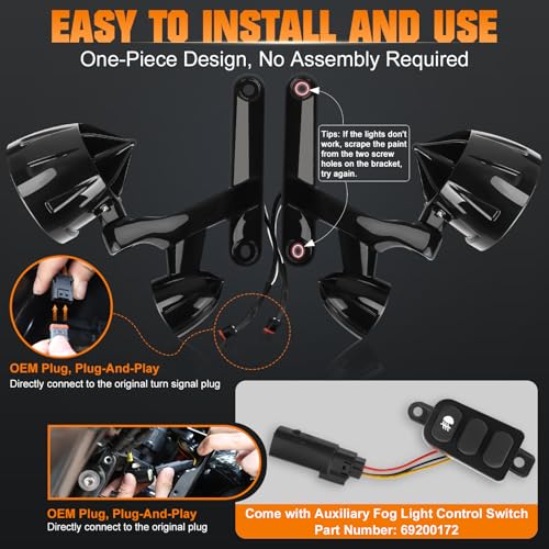 KARSAM 4.5" LED Auxiliary Passing Spot Fog Lights & Bullet Turn Signal Assembly Kit w/Housing Bucket Mounting Bracket and Auxiliary Lamp Switch for Harley Touring Street Glide Electra Glide 2014-2023 - Image 4