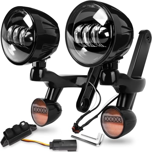 KARSAM 4.5" LED Auxiliary Passing Spot Fog Lights & Bullet Turn Signal Assembly Kit w/Housing Bucket Mounting Bracket and Auxiliary Lamp Switch for Harley Touring Street Glide Electra Glide 2014-2023 - Image 1