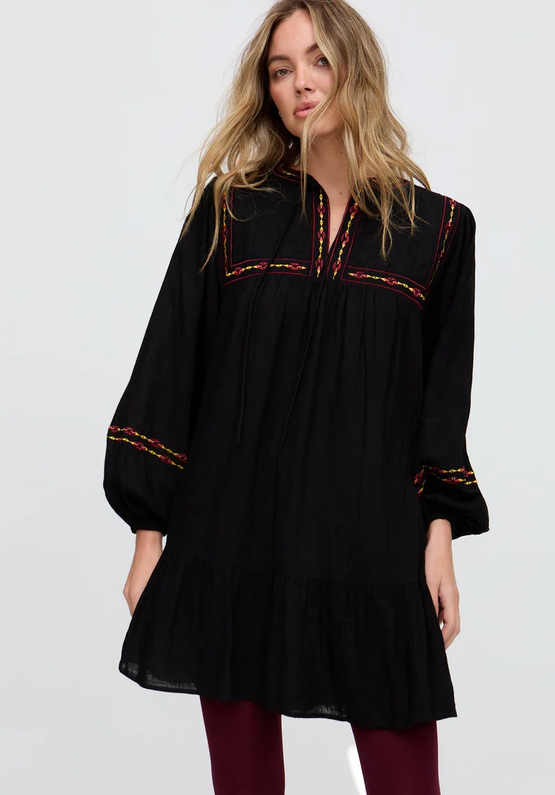 رافاي Charlie Swing Embroidered Mini Dress In Black