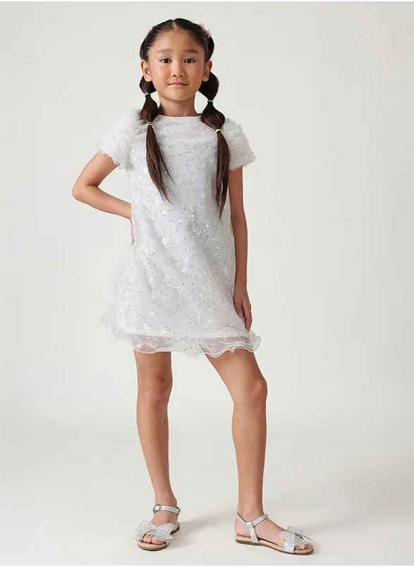 ون فرايدي One Friday Girls Off White A-Line Cap Sleeve Solid Dress