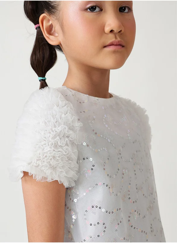 ون فرايدي One Friday Girls Off White A-Line Cap Sleeve Solid Dress
