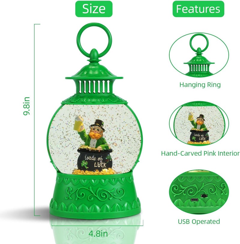 Aixuler St Patricks Day Snow Globe Decor,St Patricks Day Light Up Snow Globe 6H Timer, USB/Battery Operated,St Patricks Day Home Party Decor - Image 3