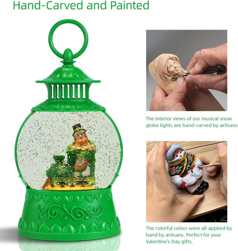 Aixuler St Patricks Day Snow Globe Decor,St Patricks Day Light Up Snow Globe 6H Timer, USB/Battery Operated,St Patricks Day Home Party Decor - Image 2